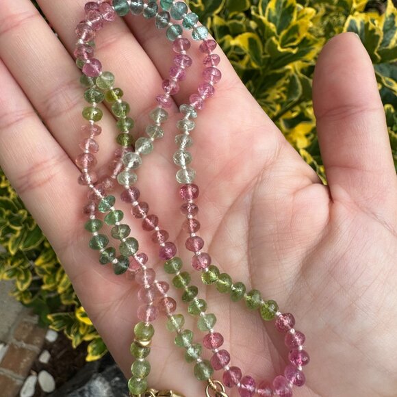 Afghani Tourmaline Pastel Pink Greens and Blues Knotted Candy Bead Necklace 14k - Picture 6 of 9